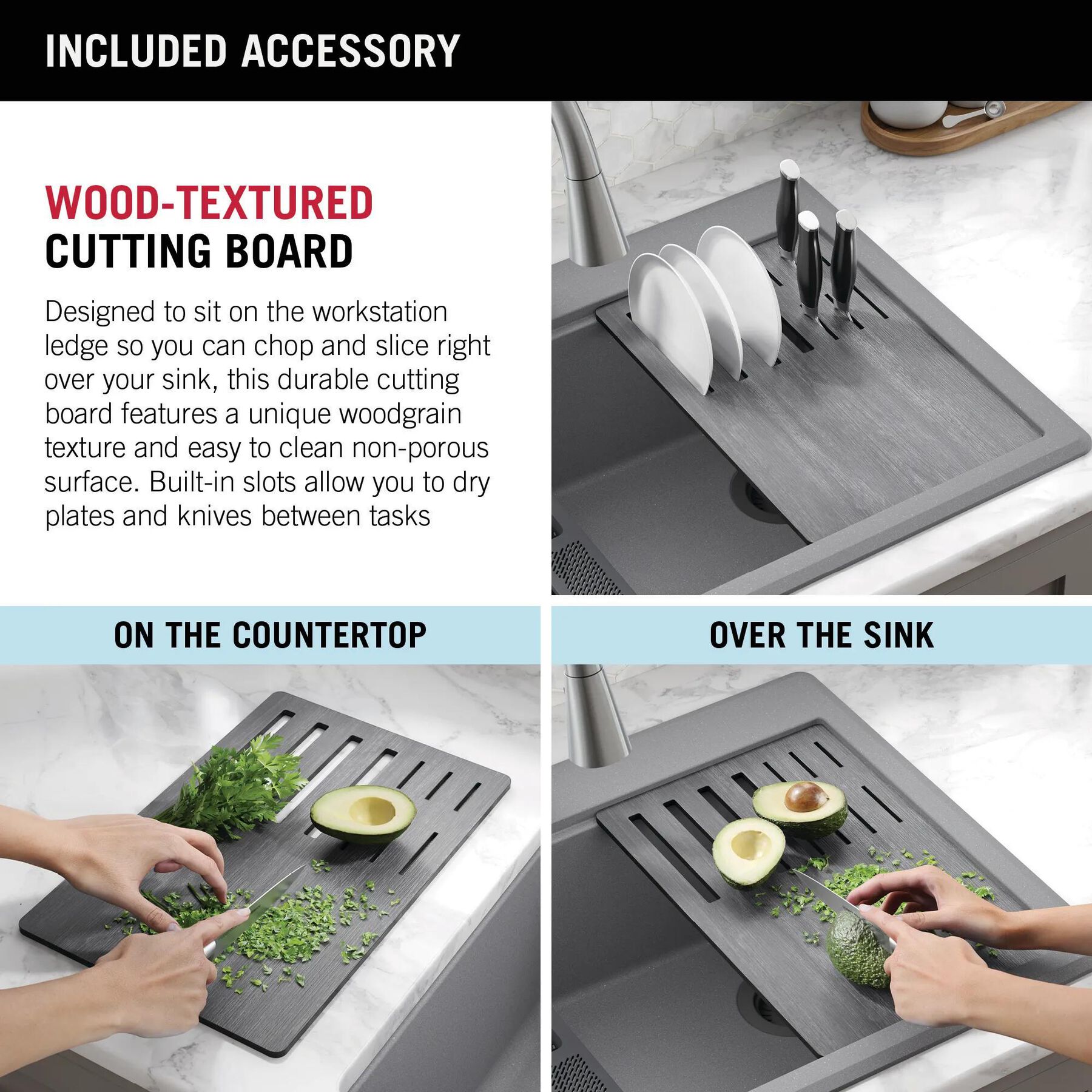 33&rdquo; Granite Composite Workstation Kitchen Sink Drop-In Top Mount Single Bowl with WorkFlow&trade; Ledge and Accessories in Dark Grey